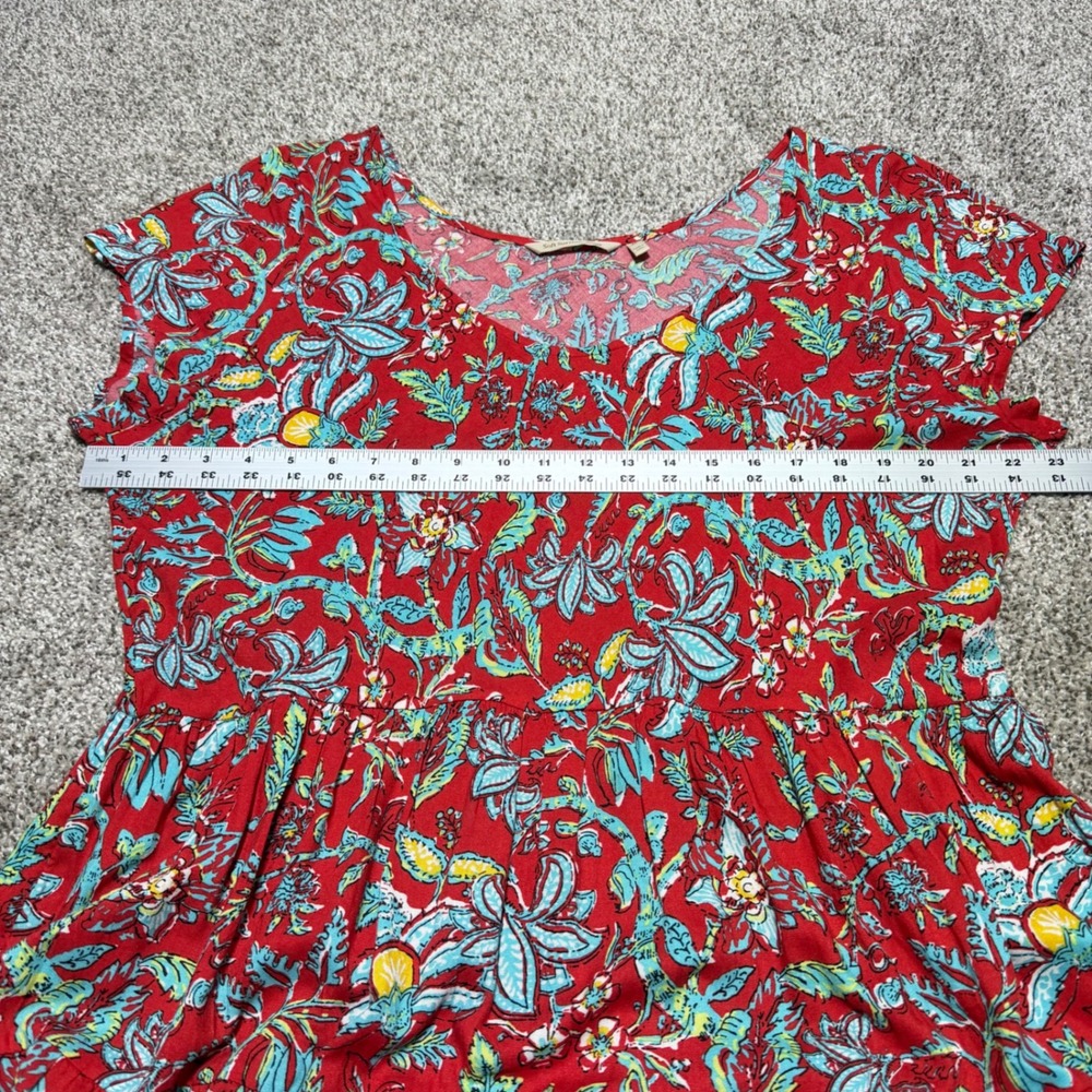 Soft Surroundings XL Kara Maxi Midi Dress Tiered Floral Red Teal - Picture 11 of 12